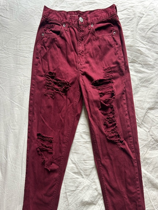 American Eagle Outfitters Denim - American Eagle Burgundy Distressed Mom Jeans 6 Regular